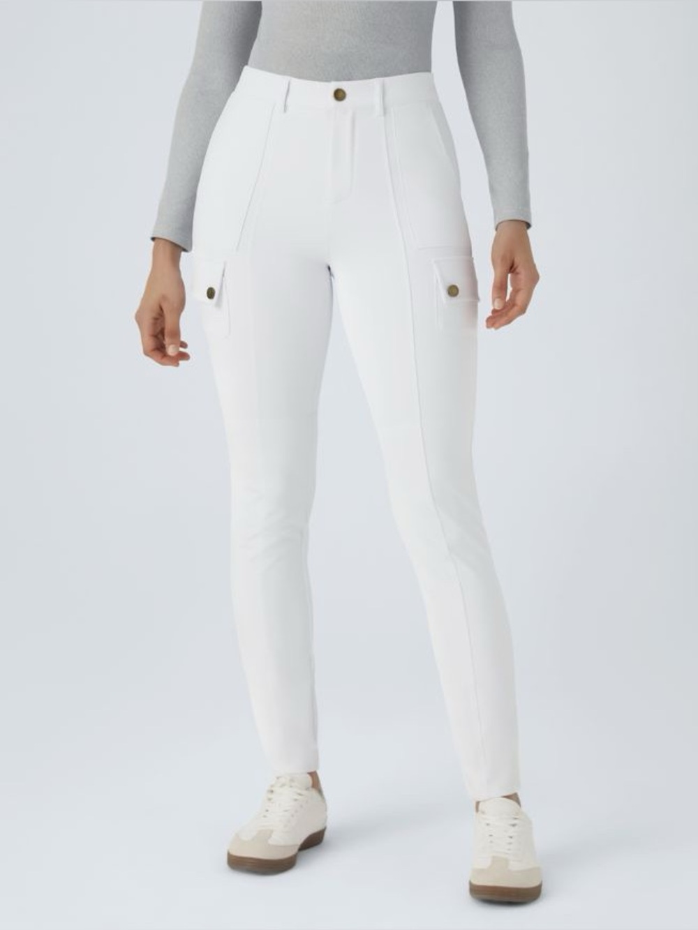 HALARA High Waisted Skinny Cargo Pants, White - Size large